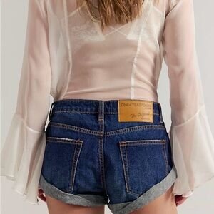 One Teaspoon Bandits Dark Blue Distressed Frayed Hem or rolled up Denim Shorts